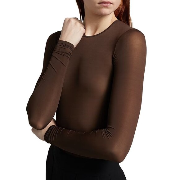 WARDROBE.NYC Sheer Bodysuit in Dark Brown Small New Womens Long Sleeve Top - Picture 12 of 14
